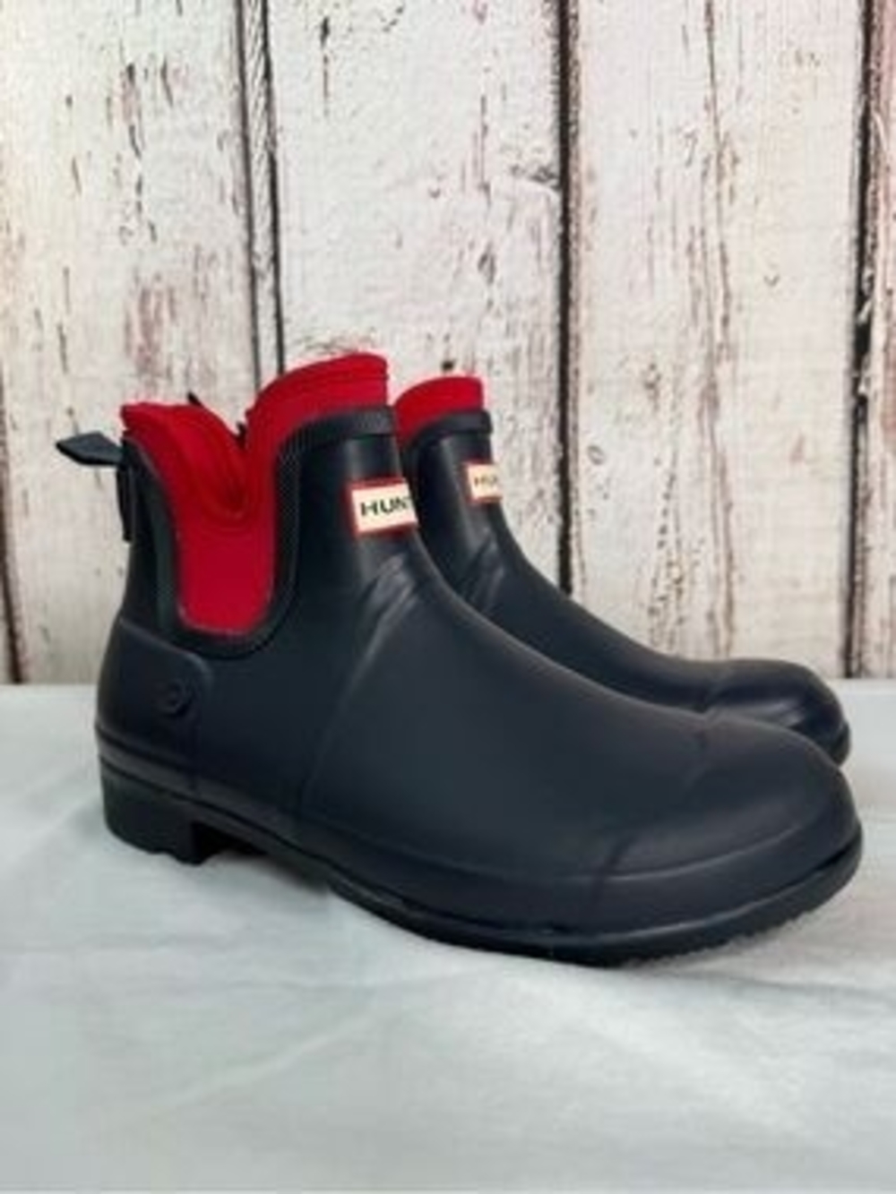 Hunter Play Navy Red Waterproof Chelsea Rain Wellies Boots 7 - Picture 2 of 7
